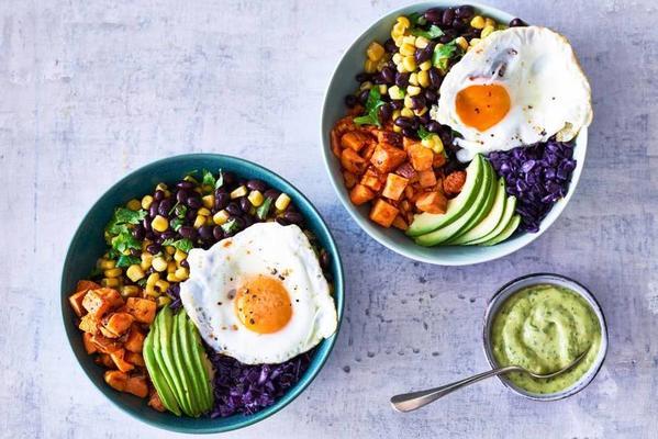 mexican bowl with avocado dressing