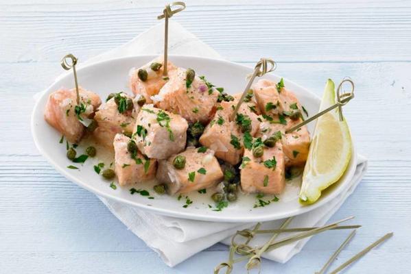salmon in cava with capers