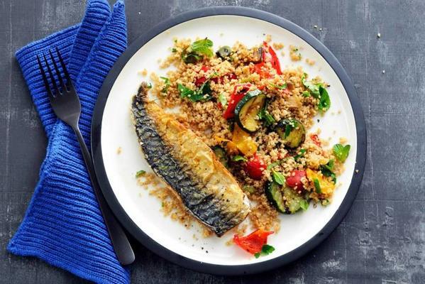 spelled couscous salad with mackerel