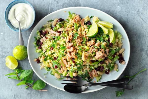 pearl couscous with tuna, lime and fresh herbs
