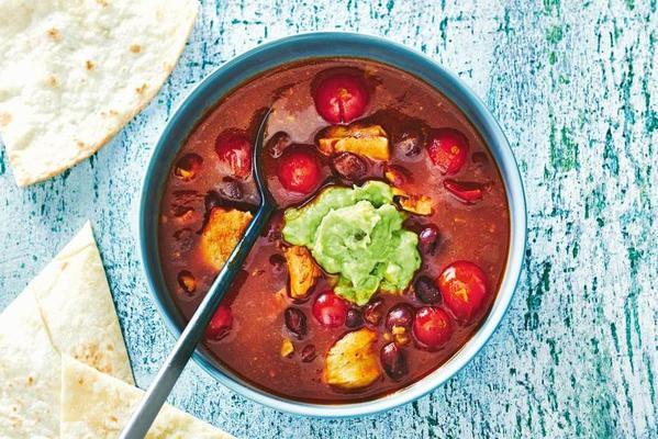 super fast spicy bean soup with guacamole