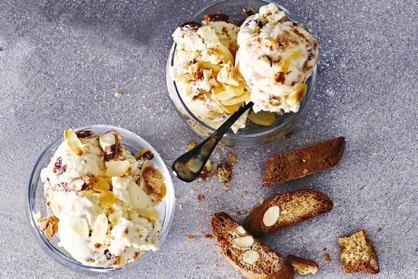 cantuccini ice cream with raisins and toasted almond shavings