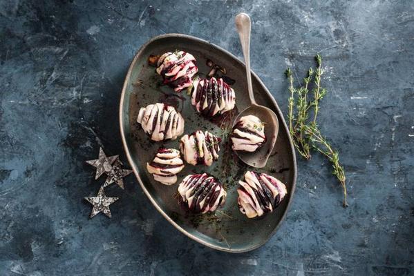 hasselback beetroot with thyme and goat cheese