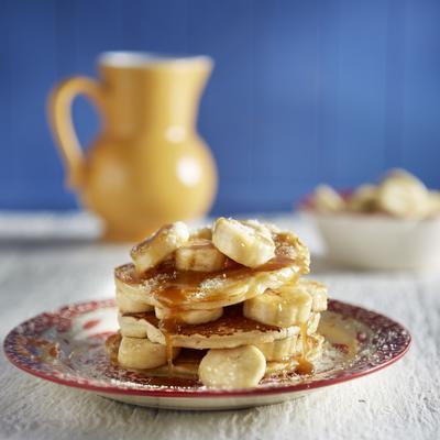coconut pancakes with caramelized banana