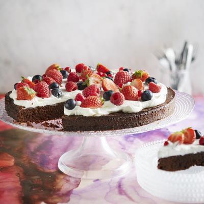brownie cake with summer fruit