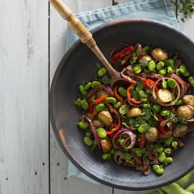 spanish wok dish with broad beans
