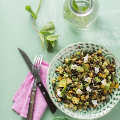 lentil salad with avocado and mint dressing