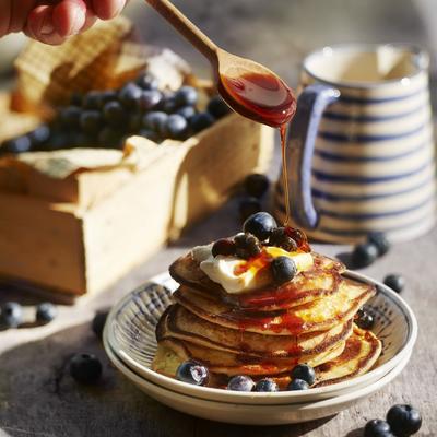 airy ricotta pancakes with blueberries