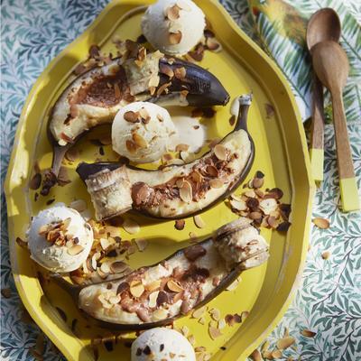 banana with melted butterscotch chocolate