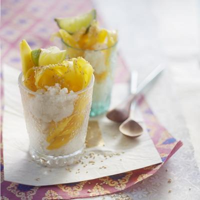 coconut rice with mango and sesame