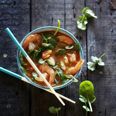 red curry soup with prawns