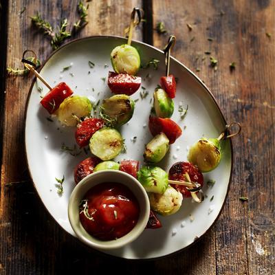 sprouted skewer with chorizo