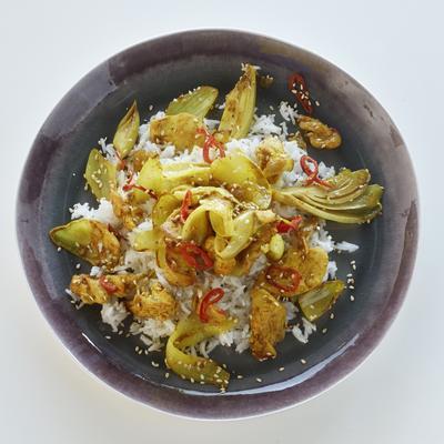 roasted chicory with sesame chicken