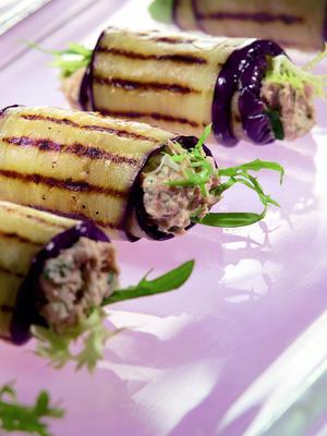 grilled eggplant rolls with tuna salad