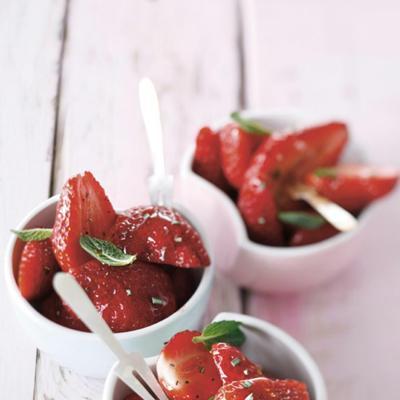 strawberries with honey-rosemary syrup