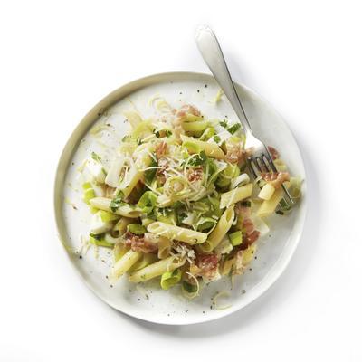 penne with leeks, pancetta and parmesan