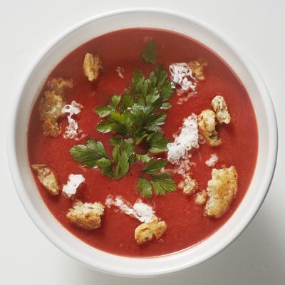 beet soup with goat's cheese