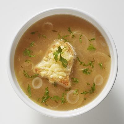 onion soup with Christmas croutons