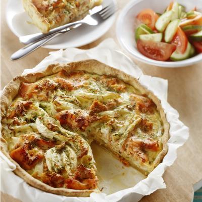 salmon quiche with fennel and herbs