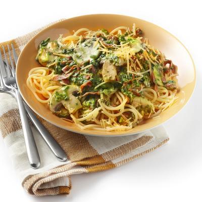 spaghetti with spinach and chorizo