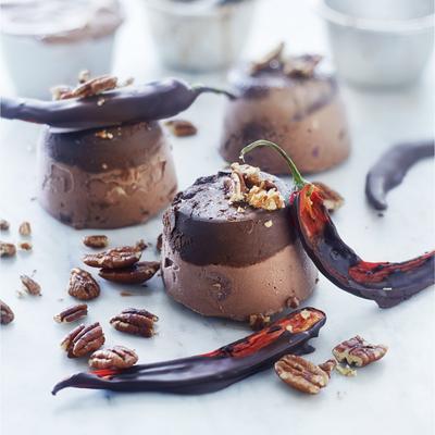chocolate ice cream with red pepper and cherries
