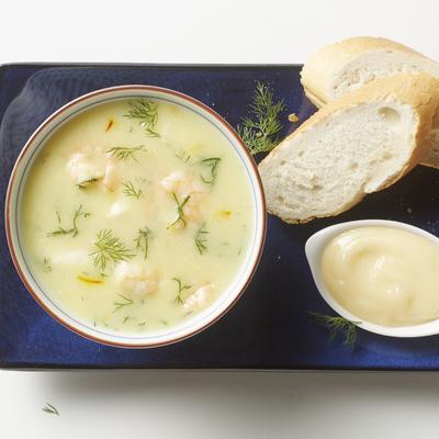 creamy fish soup with lemon and saffron
