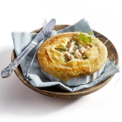 pie with pink salmon and peas
