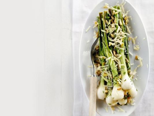 braised spring onion with pine nuts