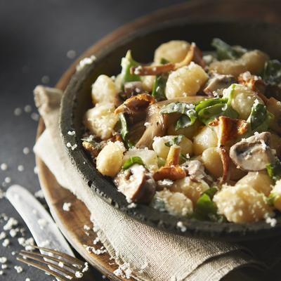 gnocchi with fried mushrooms and basil