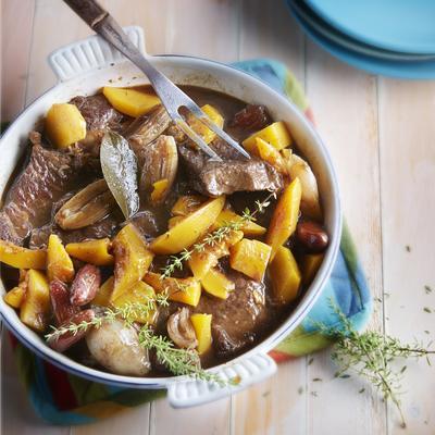 stewed beef steaks with pumpkin and dates