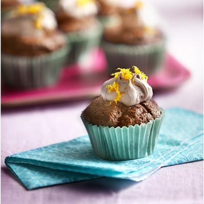 chocolate cupcakes with orange topping