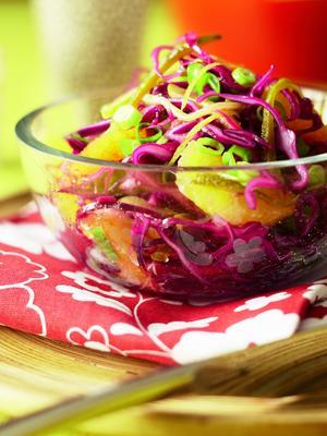 red cabbage salad with orange and mustard dressing