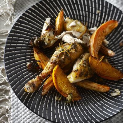 roasted chicken with orange and sweet potato