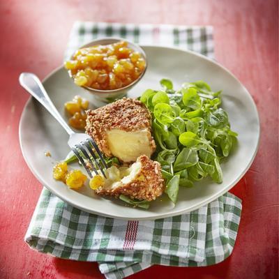 breaded brie with apricot chutney