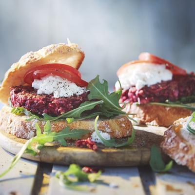 beet burger with goat's cheese