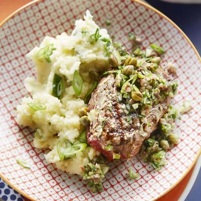 steak with mustard and herbs