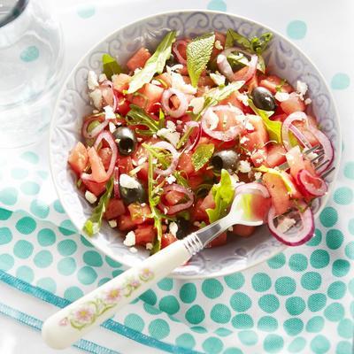 watermelon salad with feta and olives