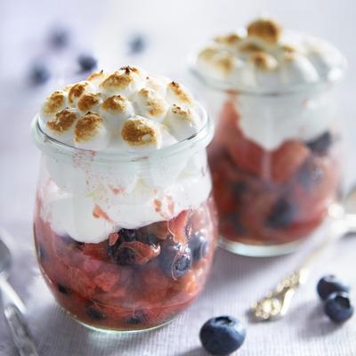 rhubarb berry jars with meringue