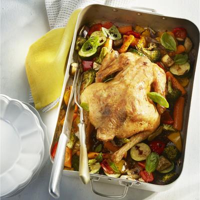 chicken with summer vegetables from the oven