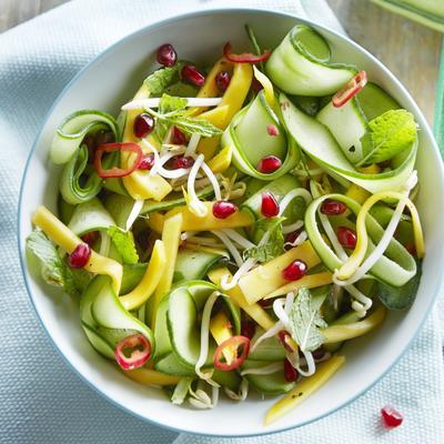 cucumber salad with mango and pomegranate