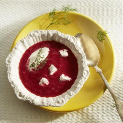 beet soup with apple and goat cheese