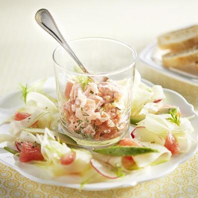 fennel salad with grapefruit and salmon rillettes