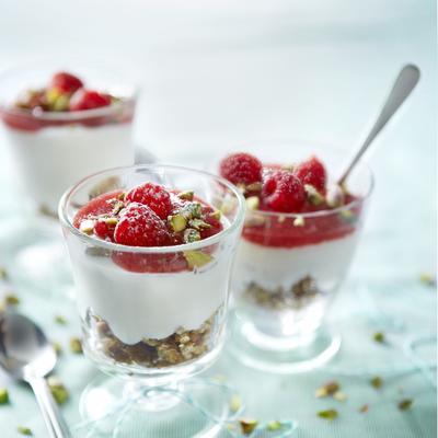 ricotta with pistachio and raspberries