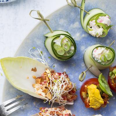 zucchini ribbons with oriental crab salad