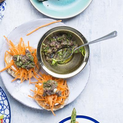 toasted with carrot salad and anchovy salsa