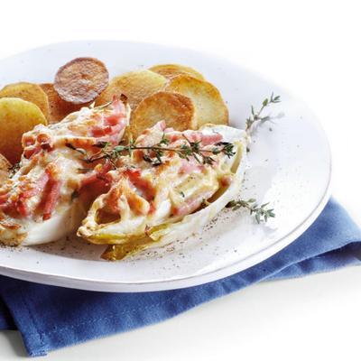 chicory dish with farm cheese and baked potatoes