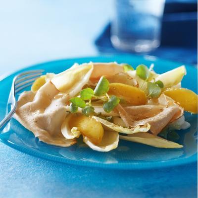 chicory salad with caramel apple and fricandeau