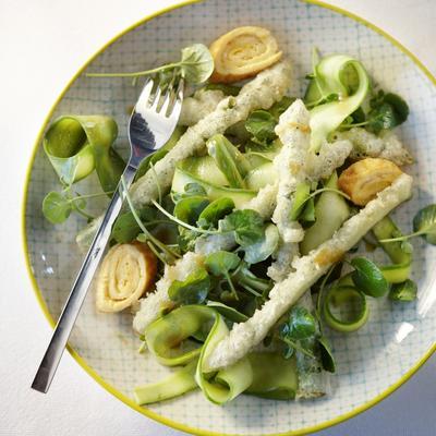 watercress salad with asparagus tempura