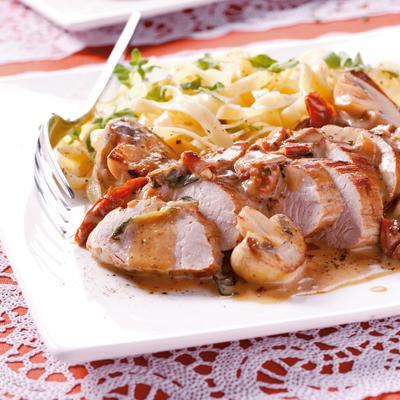 pork tenderloins with sun-dried tomatoes and mushrooms