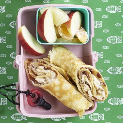 tropical pancake roll (with fruit salad and a drop chain)